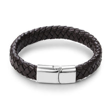 Load image into Gallery viewer, Jiayiqi Punk Men Jewelry Black/Brown Braided Leather Bracelet Stainless Steel Magnetic Clasp Fashion Bangles 18.5/22/20.5cm