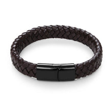 Load image into Gallery viewer, Jiayiqi Punk Men Jewelry Black/Brown Braided Leather Bracelet Stainless Steel Magnetic Clasp Fashion Bangles 18.5/22/20.5cm