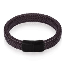 Load image into Gallery viewer, Jiayiqi Punk Men Jewelry Black/Brown Braided Leather Bracelet Stainless Steel Magnetic Clasp Fashion Bangles 18.5/22/20.5cm