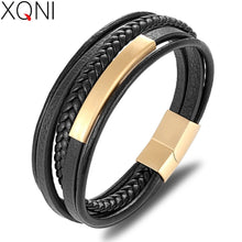 Load image into Gallery viewer, XQNI Wholesale Price Classic Genuine Leather Bracelet For Men Hand Charm Jewelry Multilayer Magnet Handmade Gift For Cool Boys