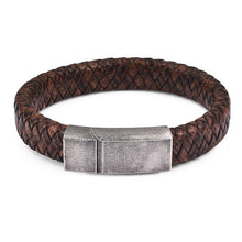 Load image into Gallery viewer, Jiayiqi Punk Men Jewelry Black/Brown Braided Leather Bracelet Stainless Steel Magnetic Clasp Fashion Bangles 18.5/22/20.5cm