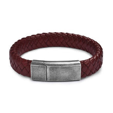 Load image into Gallery viewer, Jiayiqi Punk Men Jewelry Black/Brown Braided Leather Bracelet Stainless Steel Magnetic Clasp Fashion Bangles 18.5/22/20.5cm