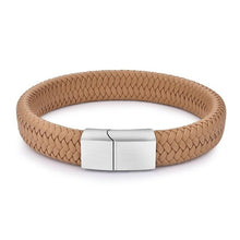 Load image into Gallery viewer, Jiayiqi Punk Men Jewelry Black/Brown Braided Leather Bracelet Stainless Steel Magnetic Clasp Fashion Bangles 18.5/22/20.5cm
