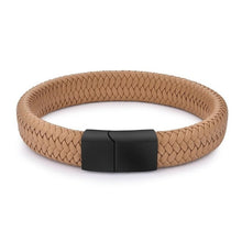 Load image into Gallery viewer, Jiayiqi Punk Men Jewelry Black/Brown Braided Leather Bracelet Stainless Steel Magnetic Clasp Fashion Bangles 18.5/22/20.5cm