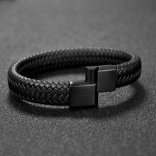 Load image into Gallery viewer, Jiayiqi Punk Men Jewelry Black/Brown Braided Leather Bracelet Stainless Steel Magnetic Clasp Fashion Bangles 18.5/22/20.5cm